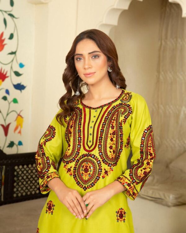 Sunny Serenade: Lawn Embroidered Kurta 2 Piece Suit with Classic Allure