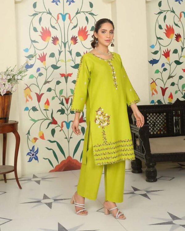 Serenity in Stitches: Lawn Embroidered Kurta 2 Piece Suit for Classic Elegance - Image 3