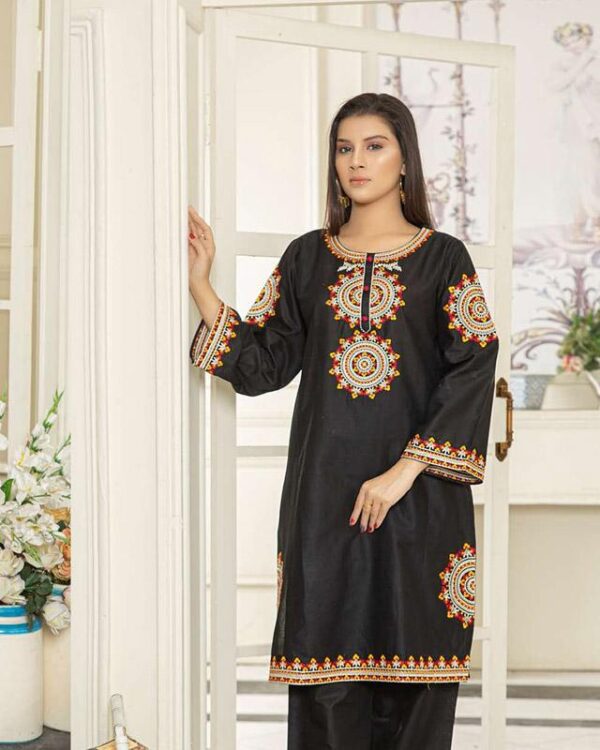 Ethereal Delight: Lawn Embroidered Kurta 2 Piece Suit for Timeless Charm - Image 2