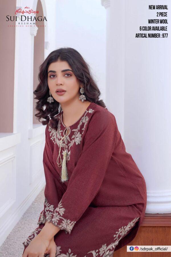 Enchanted Threads: Exquisite Wool Embroidered Kurta 2 Piece Suit - Image 4